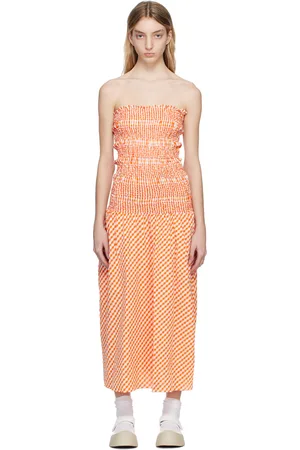 Kenzo Orange & White Paris Check Midi Dress