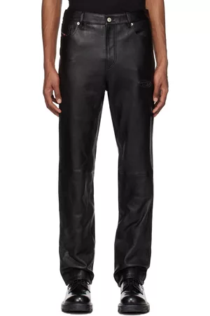 Diesel Men Leather Pants - Black P-Metal Leather Pants
