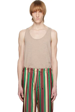 DRIES VAN NOTEN Beige Rib Trim Tank Top