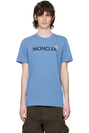 Moncler Men T-shirts - Blue Flocked T-Shirt