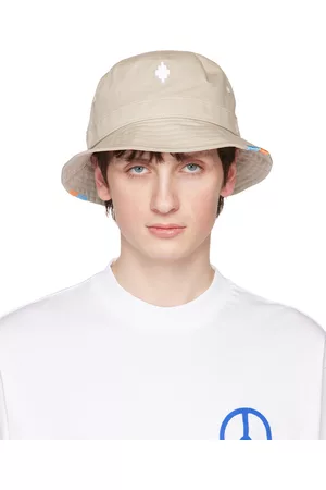 MARCELO BURLON Men Hats - Beige Cross Stitching Bucket Hat