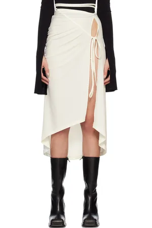 SRVC Off-White Ruched Midi Skirt