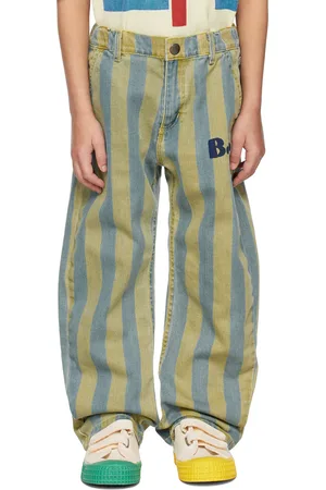 Bobo Choses Kids Blue & Green Vertical Stripes Jeans
