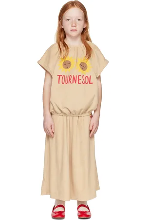 Jelly Mallow Girls Skirts - Kids Beige 'Tournesol' T-Shirt & Maxi Skirt Set