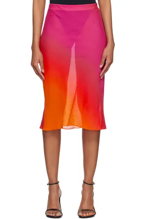 Louisa Ballou Pink Bias-Cut Midi Skirt
