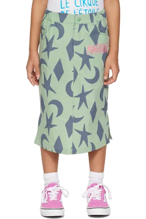 Jelly Mallow Girls Skirts - Kids Green 'Magique' Midi Skirt