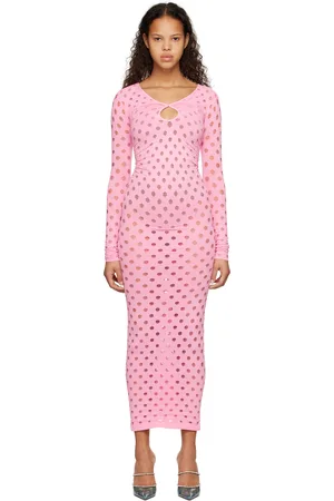 Maisie Wilen Pink Perforated Midi Dress