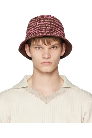 Jacquemus Men Hats - Brown & Pink Le Raphia 'Le Bob Bordado' Bucket Hat