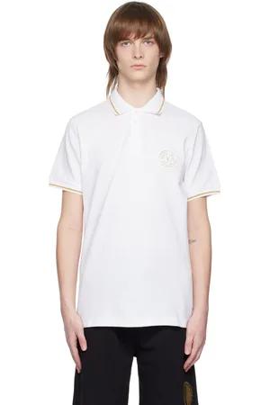 VERSACE Men Polo Shirts - White V-Emblem Polo