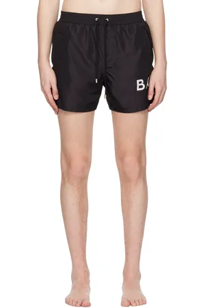 Balmain Men Swim Shorts - Black Printed Swim Shorts