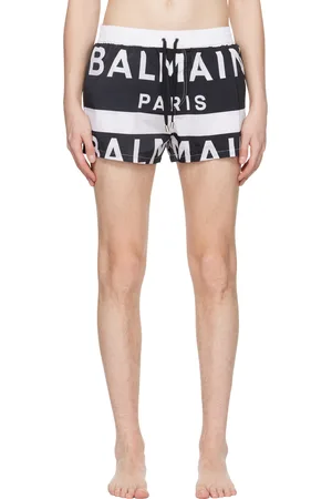 Balmain Black & White Stripe Swim Shorts