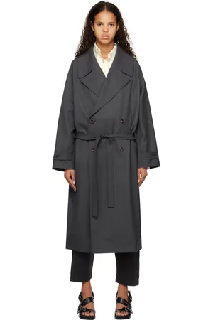LEMAIRE Women Trench Coats - Gray Double-Breasted Trench Coat