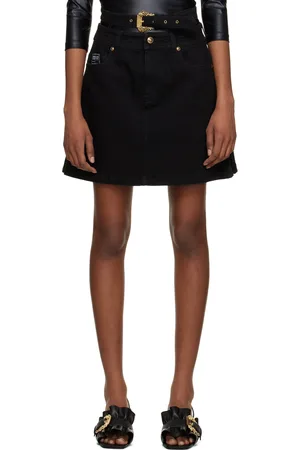 VERSACE Black Baroque Buckle Denim Miniskirt