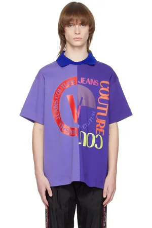 VERSACE Men Polo Shirts - Purple Spread Collar Polo