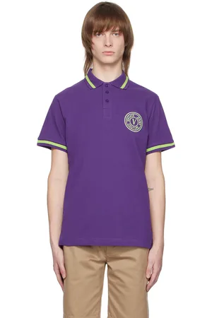 VERSACE Men Polo Shirts - Purple V-Emblem Polo