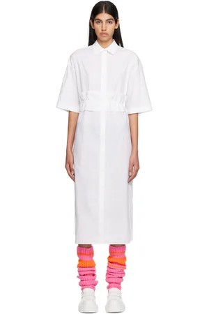 Msgm Women Midi Dresses - White Chemisier Midi Dress