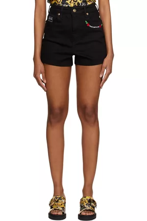 VERSACE Women Shorts - Black Embroidered Denim Shorts