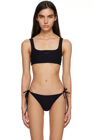 VERSACE Women Bikini Tops - Black 'La Greca' Bikini Top