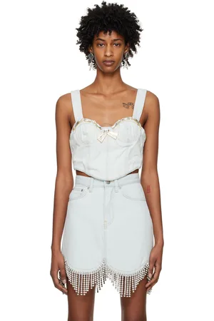 AREA Blue Crystal Trim Camisole