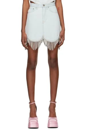 AREA Blue Scalloped Denim Miniskirt