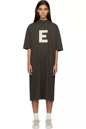 Essentials Women Midi Dresses - Gray Short Sleeve Midi Dress