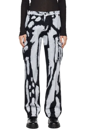 RTA Black & White Theo Denim Cargo Pants