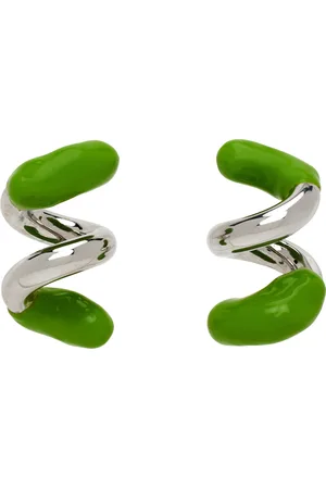 SUNNEI Silver & Green Rubberized Fusillo Earrings