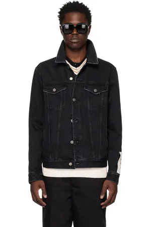 Golden Goose Men Denim Jackets - Black Mid-Wash Denim Jacket