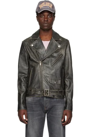 Golden Goose Men Leather Jackets - Black Distressed Leather Jacket