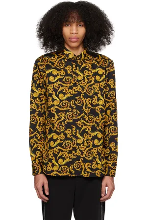 VERSACE Men Shirts - Black & Gold Sketch Couture Shirt