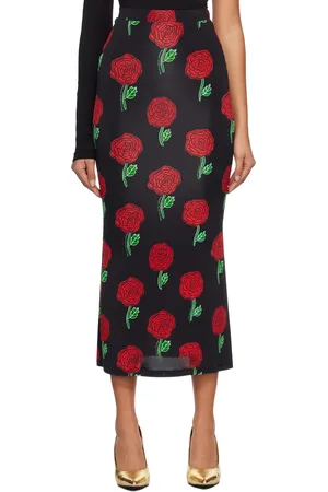 VERSACE Black Roses Midi Skirt