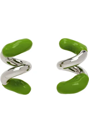 SUNNEI Silver & Green Fusillo Rubberized Earrings