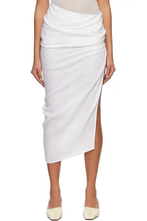 Subtle Le Nguyen Women Midi Skirts - White Gathered Midi Skirt