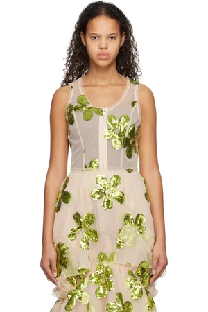Simone Rocha Beige Zip-Up Bodysuit