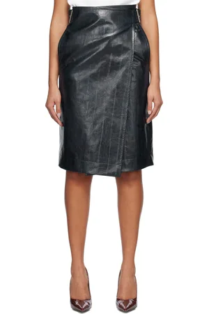 Bottega Veneta Blue Embossed Leather Midi Skirt