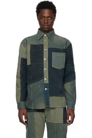 (DI)VISION Khaki & Navy Paneled Denim Shirt