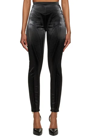 MUGLER Black Embossed Leggings