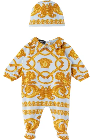 VERSACE Baby Blue & Yellow Barocco 660 Jumpsuit & Beanie Set