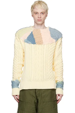 GREG LAUREN Beige Stitchwork Fair Isle Sweater