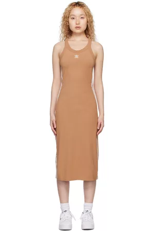 adidas Women Midi Dresses - Tan Adicolor Classics 3-Stripes Midi Dress