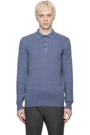 Ghiaia Cashmere Men Polo Shirts - Blue Spread Collar Polo