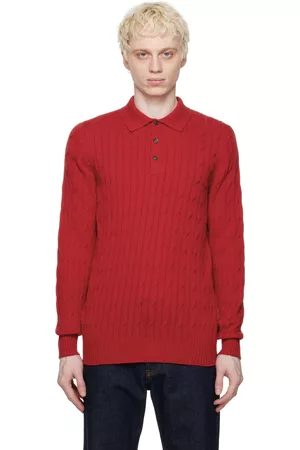 Ghiaia Cashmere Men Polo Shirts - Red Spread Collar Polo