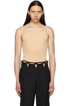 DION LEE Men Tank Tops - Beige Semi-Sheer Tank Top