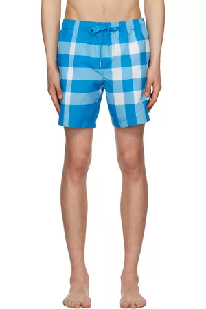 Burberry Men Swim Shorts - Blue Exaggerated Check Swim Shorts