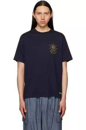 Universal Works Men T-shirts - Navy Flower Mountain Edition T-Shirt