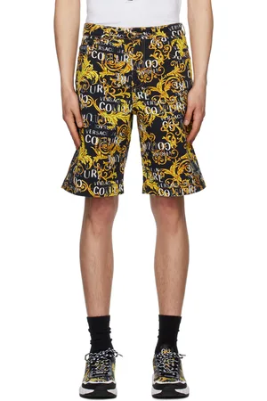 VERSACE Men Shorts - Black & Gold Regalia Baroque Denim Shorts