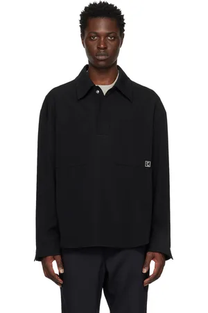 WOOYOUNGMI Men Polo Shirts - Black Double Pocket Polo