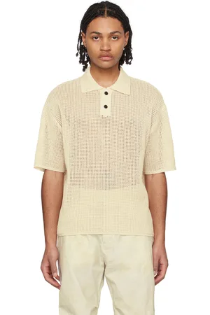 Solid Men Polo Shirts - Beige Two-Button Polo