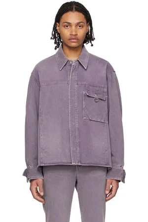Solid Men Denim - Purple Pocket Denim Shirt