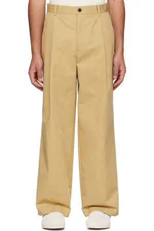 Solid Beige Tucked Trousers